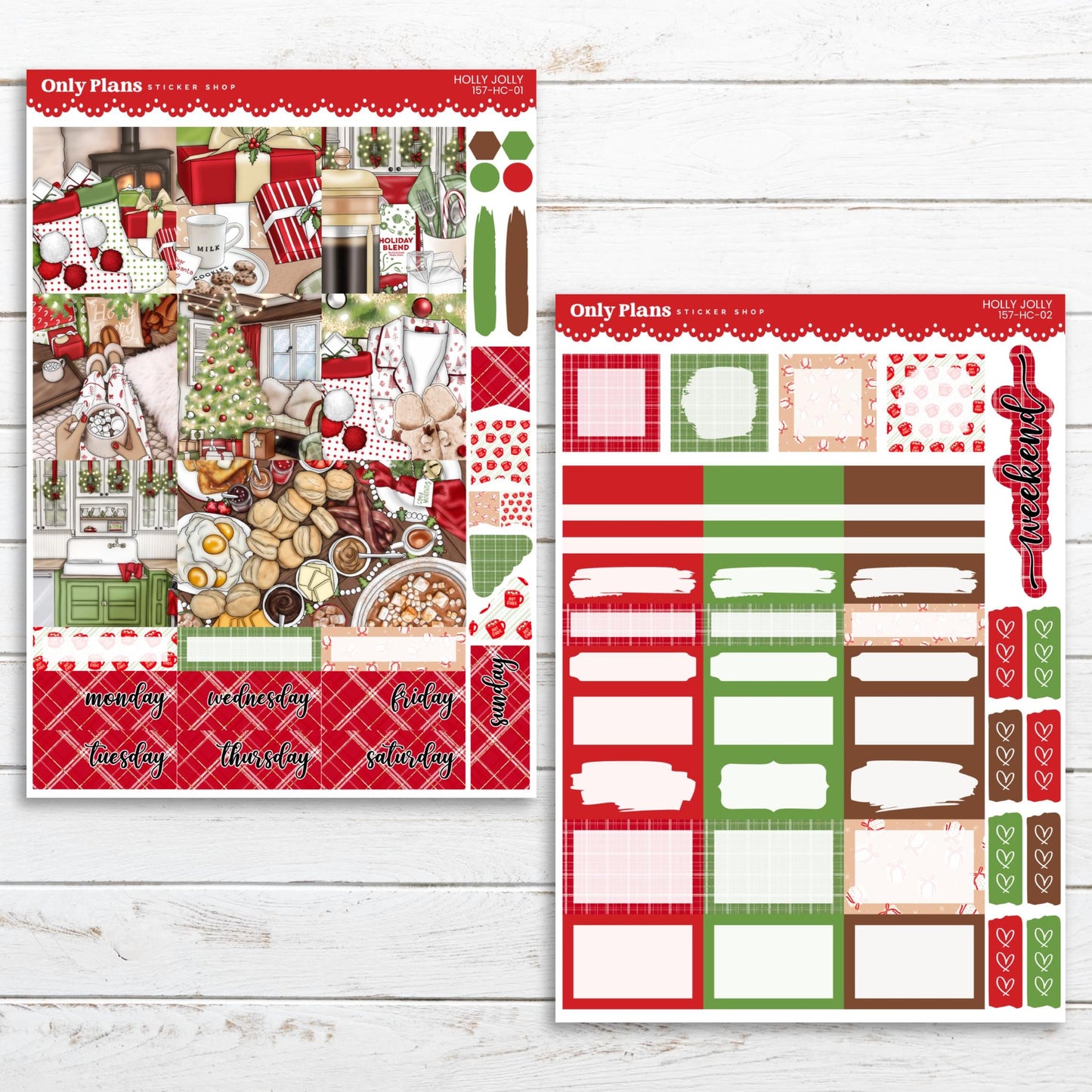 two red and green christmas planner stickers