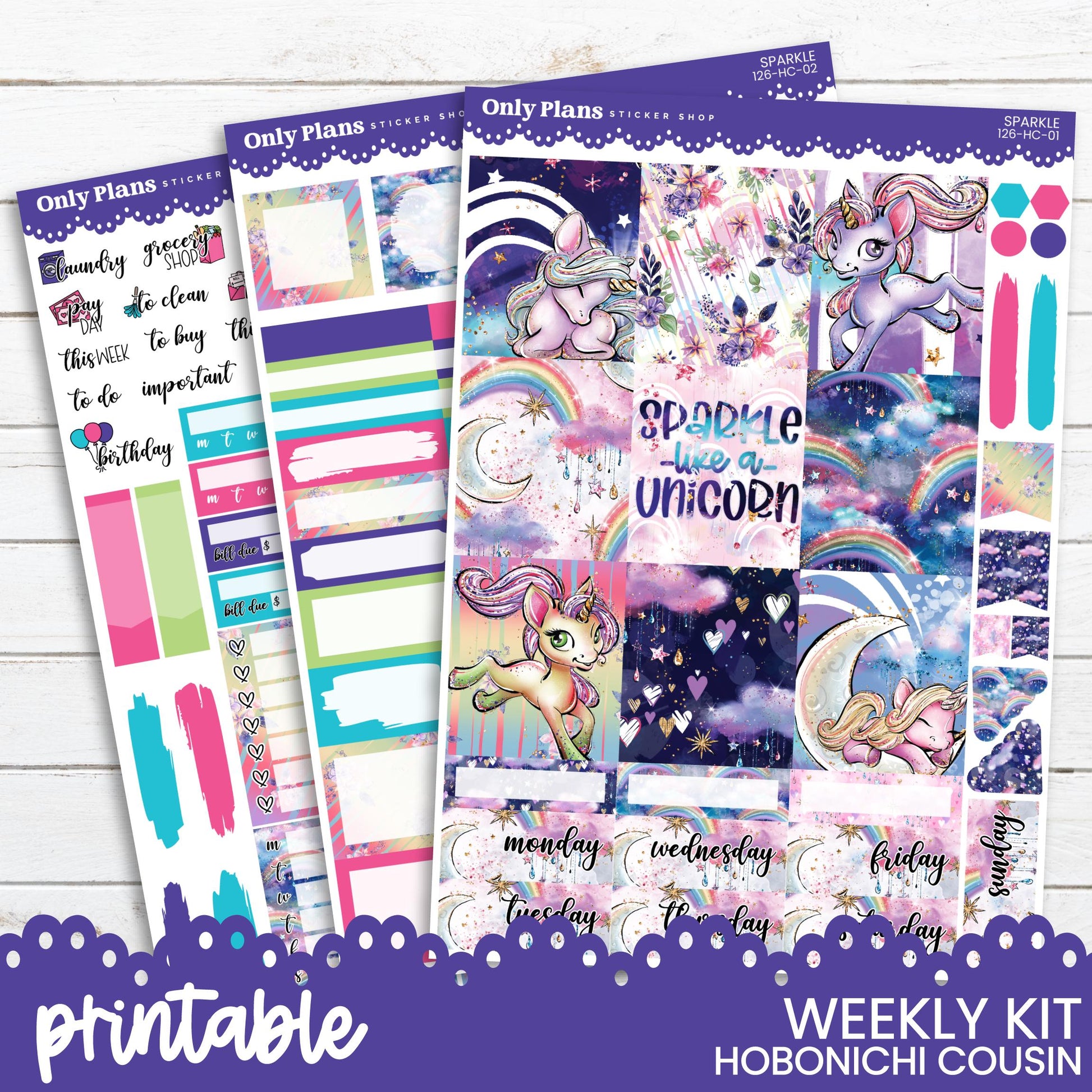 the printable unicorn weekly kit is shown