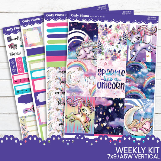 a variety of unicorn themed stickers