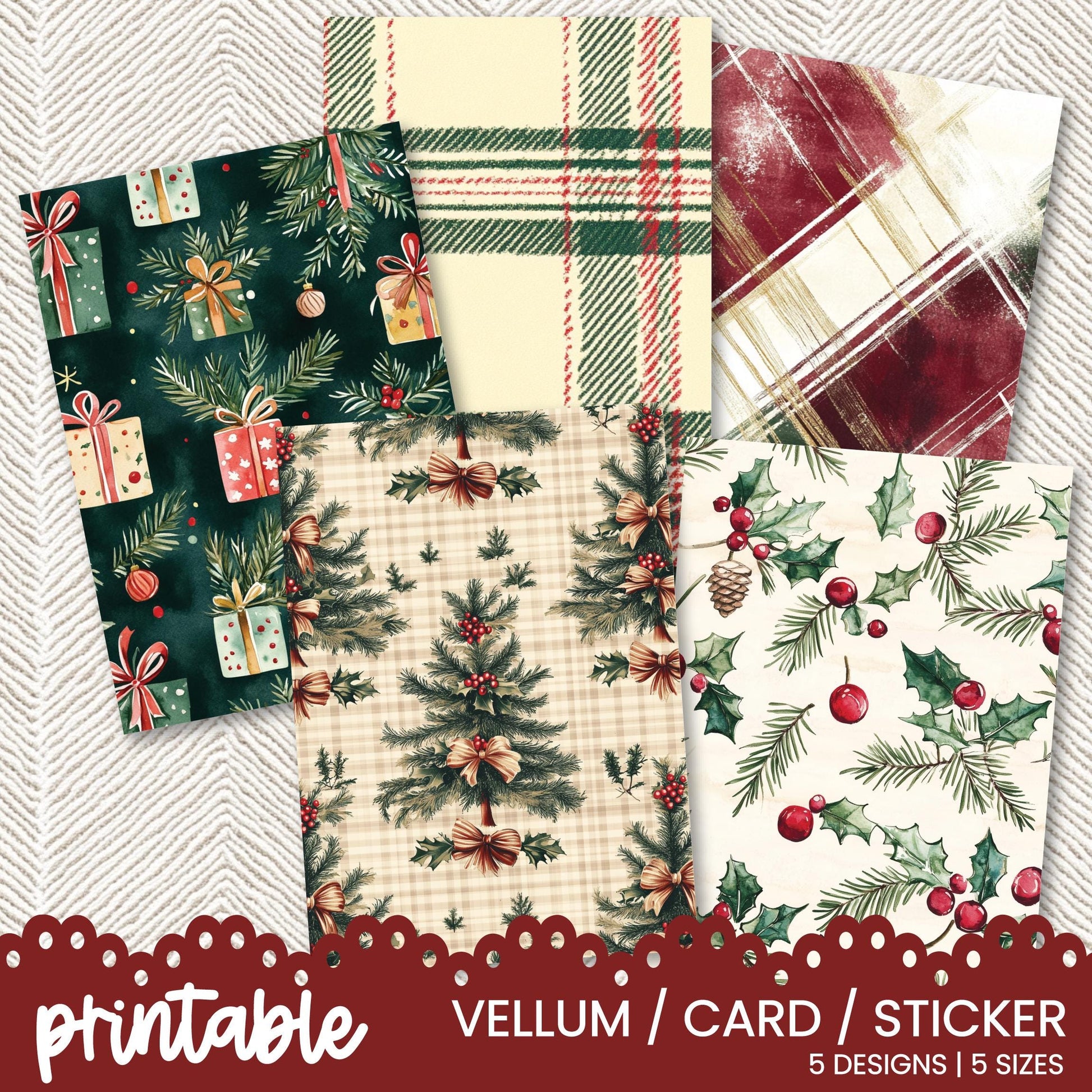 a set of christmas themed paper sheets