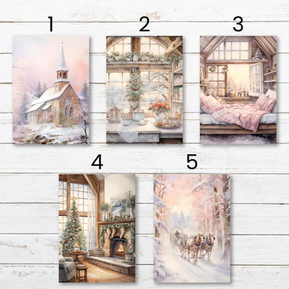 a set of four pictures of a christmas scene